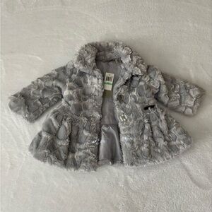 NEW Calvin Klein Jeans Kids Silver Faux Fur Coat